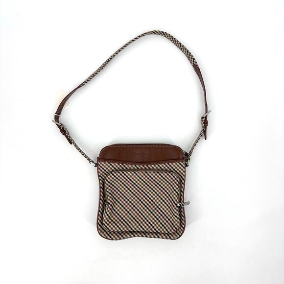 Cole Haan Shoulder Bag Purse Crossbody Adjustable Leather Plaid Brown Multi - Picture 1 of 6